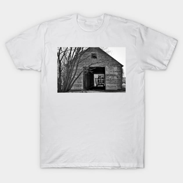 Hay Wagon In Barn T-Shirt by KirtTisdale